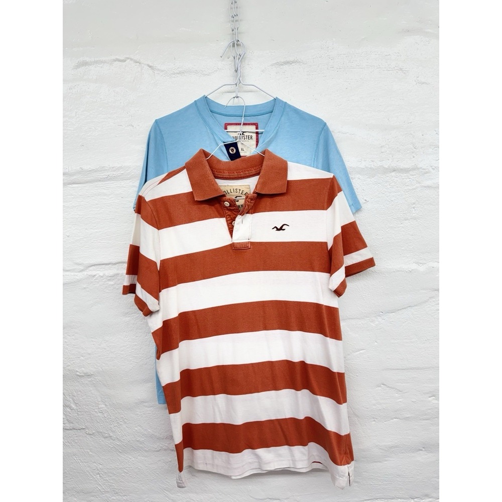 Mens Y2K Lot of 2  Polo Shirts XL   Striped. Solid  Preppy Bright Hollister